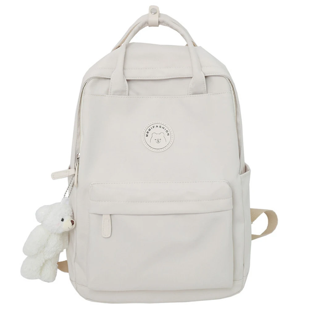 Teens Casual Backpack Large Capacity with Plush Pendant School Backpack Solid Zipper for Work Camping Sports Travel Backpack