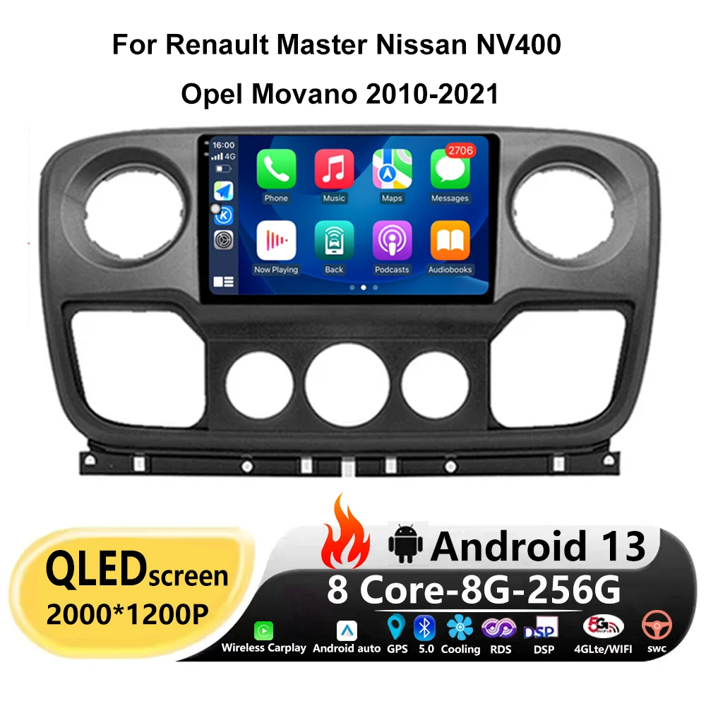 

Car Radio Multimedia Android 13 10" For Renault Master Nissan NV400 Opel Movano 2010-2021 Player Navigation GPS Auto 4G Lte