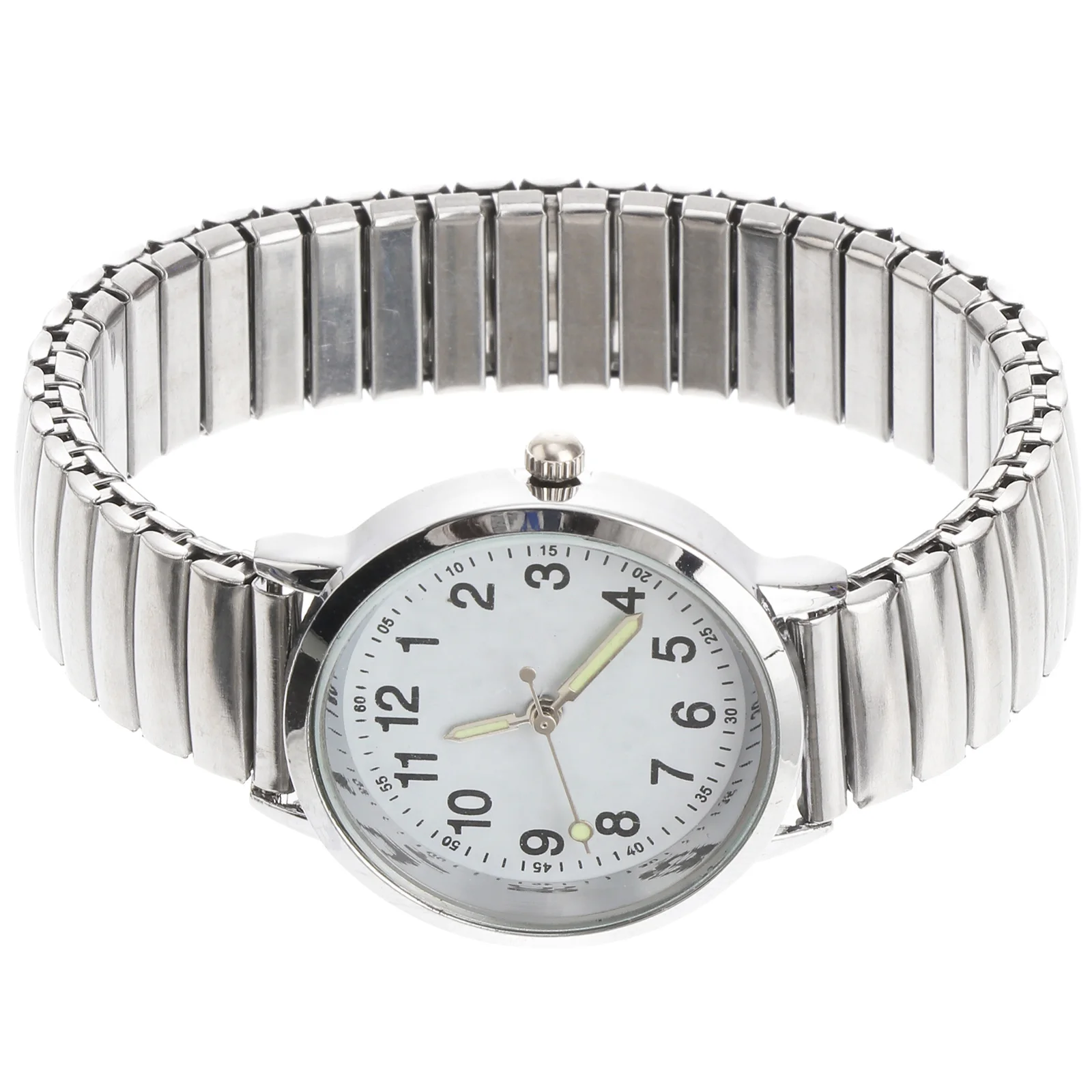 

Large Dial Waterproof Watch Silver Elastic Band White Face Quartz Analog Movement for Elderly Long Service Time Classic Design