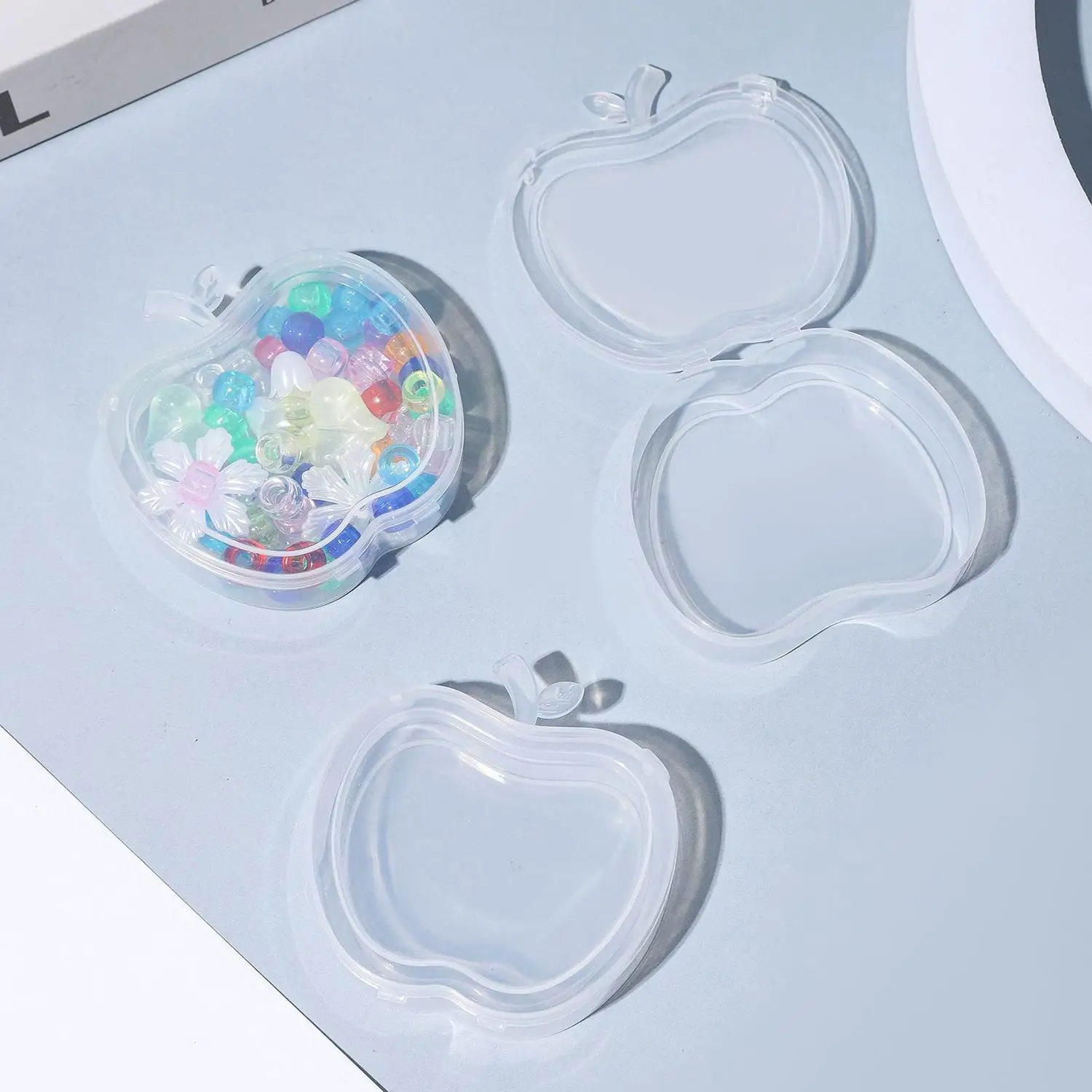 Caja de almacenamiento de plástico en forma de manzana, contenedor transparente de cuentas de joyería, artículos pequeños, organizador de artículos diversos, estuche de almacenamiento de embalaje