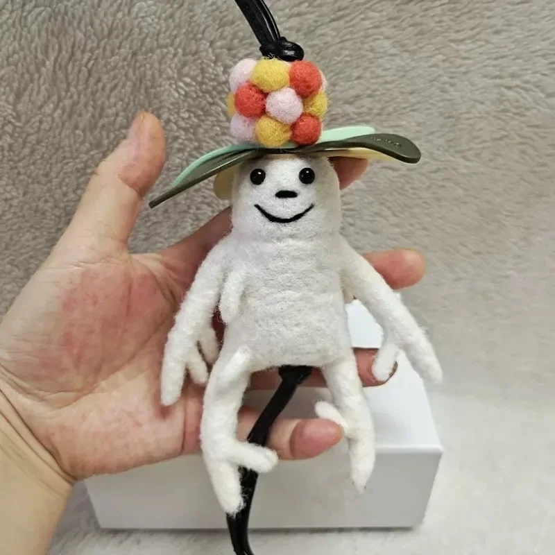Wool Felt Handmade Genuine Leather Keychains Car Hanging Ornament Birthday Gift Bag Charm Lanyard Cute Creative Unisex
