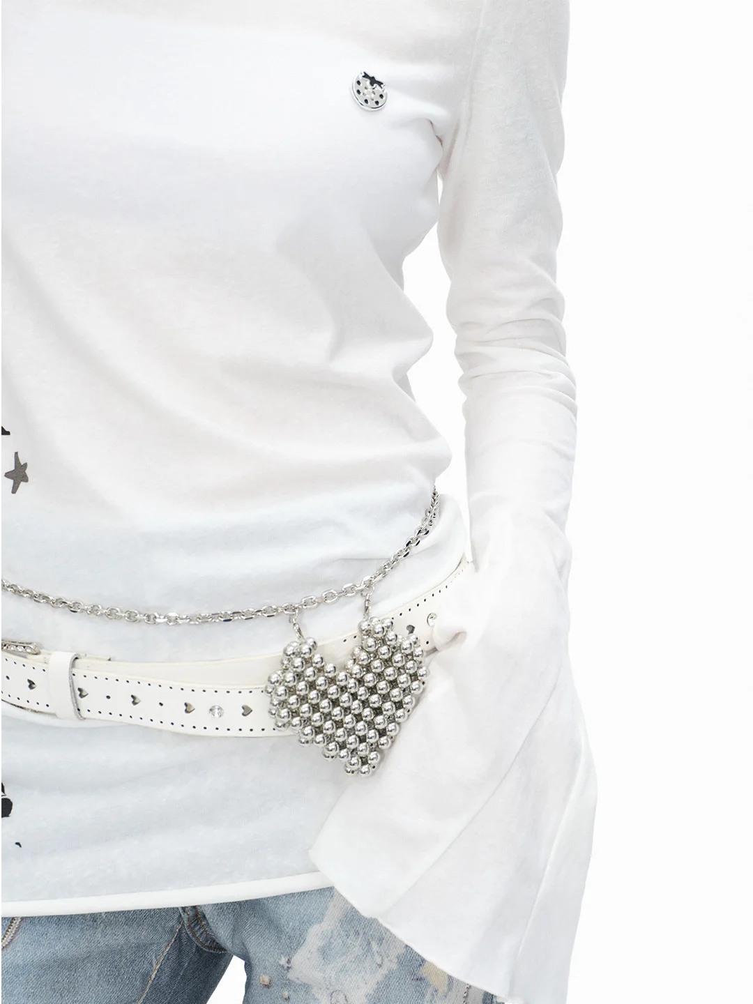 Oink Oink White Long Sleeve T-Shirt Women's Lightweight Breathable Beach Sunshade Shirt Casual Style Bell Sleeve Top