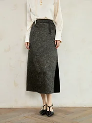 DUSHU New Chinese Style Acetate Women Autumn Long Skirt Waist Decoration A-LINE Skirts Side Spilt Design Women Bottom 24DS83176