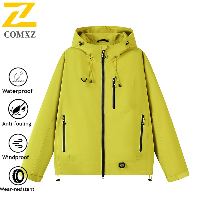 

High quality Outdoor Hooded Chambray Jacket Waterproof Windproof Men Women's Unisex Windbreaker Apparel Camping Hiking Best