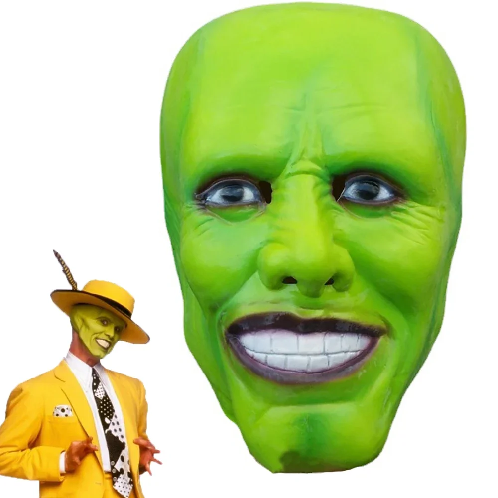 Película Jim Carrey máscara de Cosplay Loki Unisex látex cara verde casco Halloween accesorios sombreros