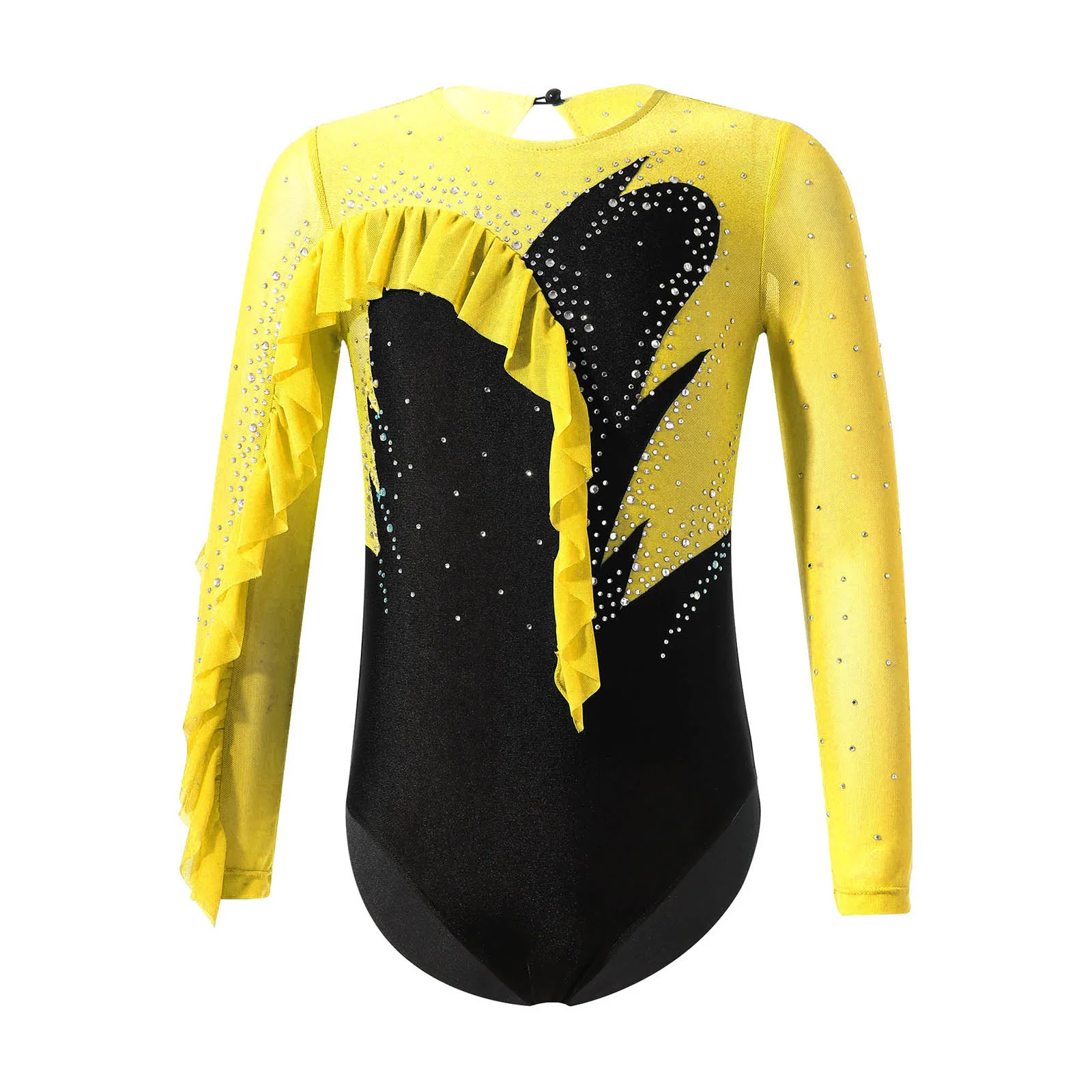 

Kids Girls Ballet Dance Gymnastics Leotards Figure Skating Dancewear Long Sleeve Shiny Rhinestone Training Performance Costume