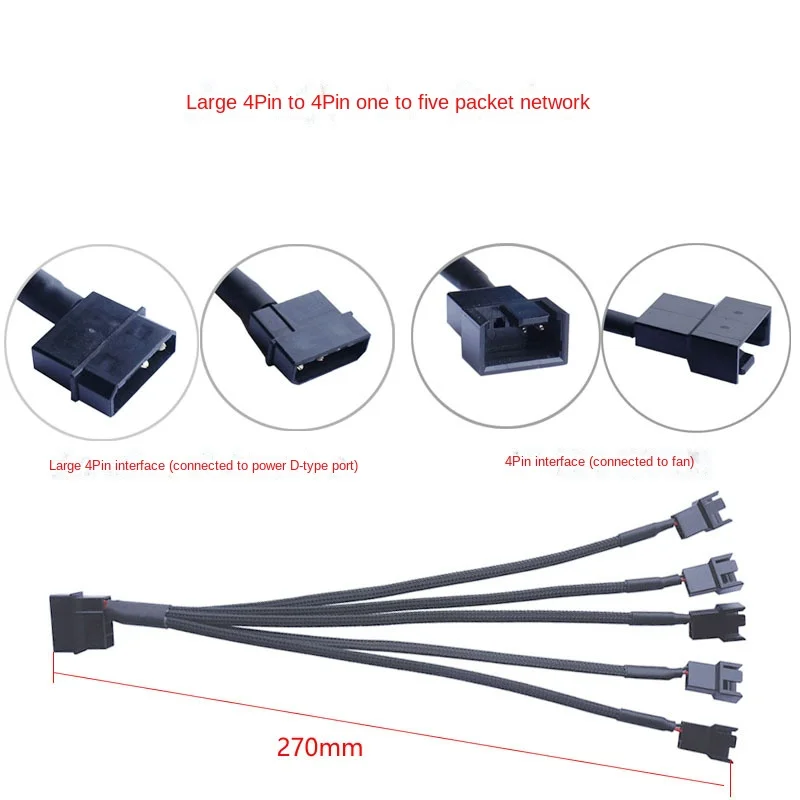 SATA To 3 Pin 4 Pin Fan Sleeved Power Splitter Cable Adapter,15Pin SATA To 5 TX3 / TX4 (PWM) 12V PC Case Cooler Y Cord
