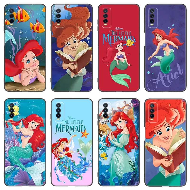 Princess Ariel Disney Black Phone Case For VIVO V27 V29 V30 Pro Y02 Y15 Y17 Y33 Y76 S Y27 Y55 Y78 5G Y16 Y21 Y22 Y35 Y36