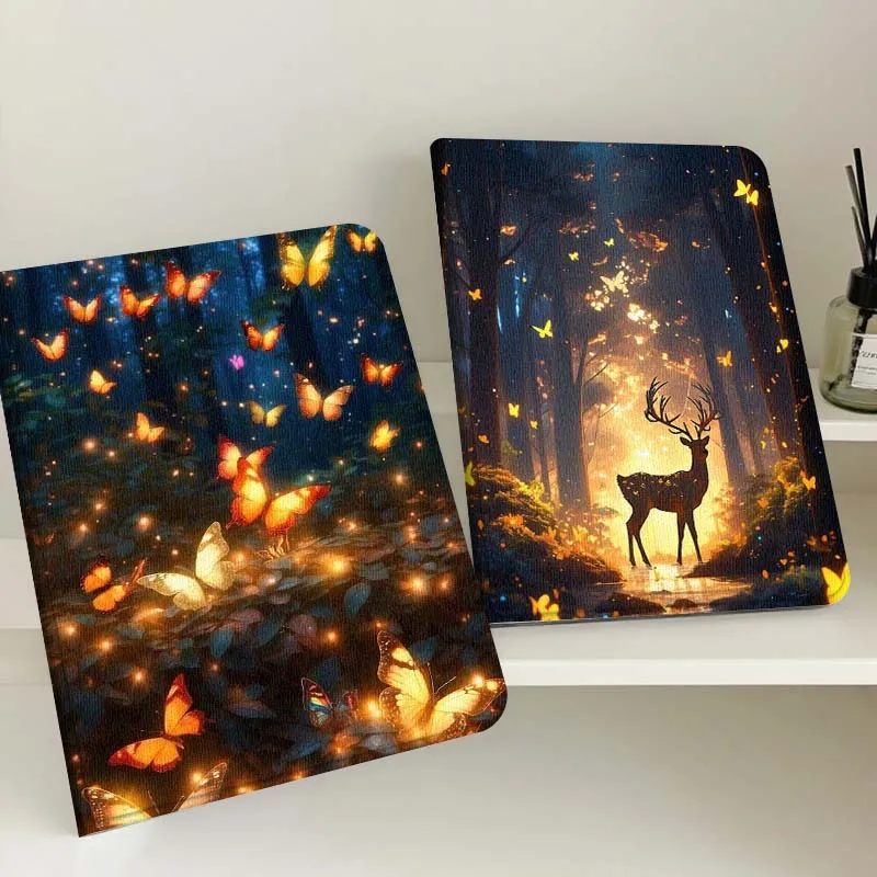 

Luminous Art Butterfly Deer For Apple iPad Pro Air 13 2 7th 6th 2025 M2 M3 M4 M512.9 13 inch Foldable Tablet Case Gift