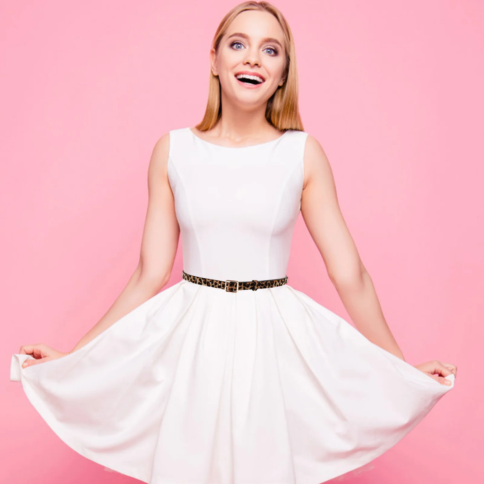 Cintura con stampa leopardata da donna finta cintura vintage con fibbia cinture da donna per pantaloni jeans abito design animale di grandi dimensioni