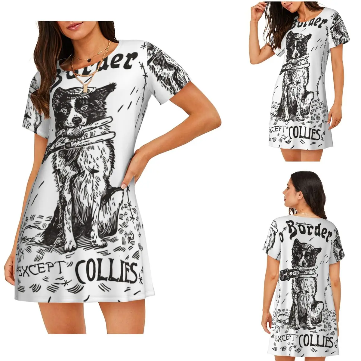 Custom No Border Except Collies Short Sleeves Nightdress For Sleepshirts Women Short Sleeve Nightgowns Loose Pajama Dress
