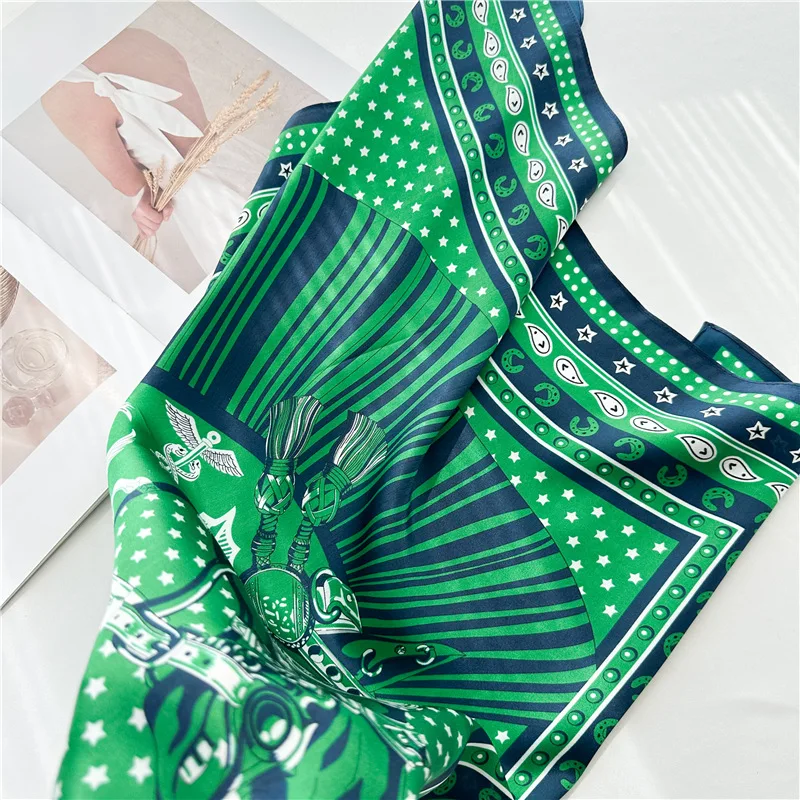 الأخضر الحصان الصيف وشاح حريري المرأة الربيع شال صغير ساحة عصابات الشعر الرقبة اكسسوارات النساء Foulard 65 سنتيمتر * 65 سنتيمتر #4