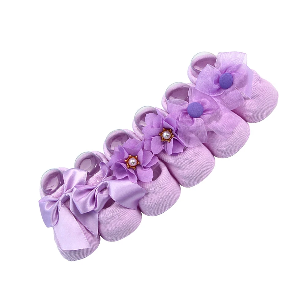 

Cotton Socks for Kids Toddler Girl Purple Baby Stuff Non-slip Bow Tie Child