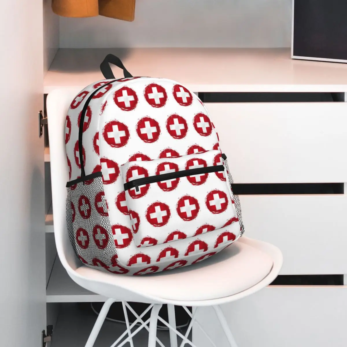 Swiss Switzerland Flag Student Backpack School Bag Hiking Travel Daypack for Men Women Bookbag Shoulder Bags