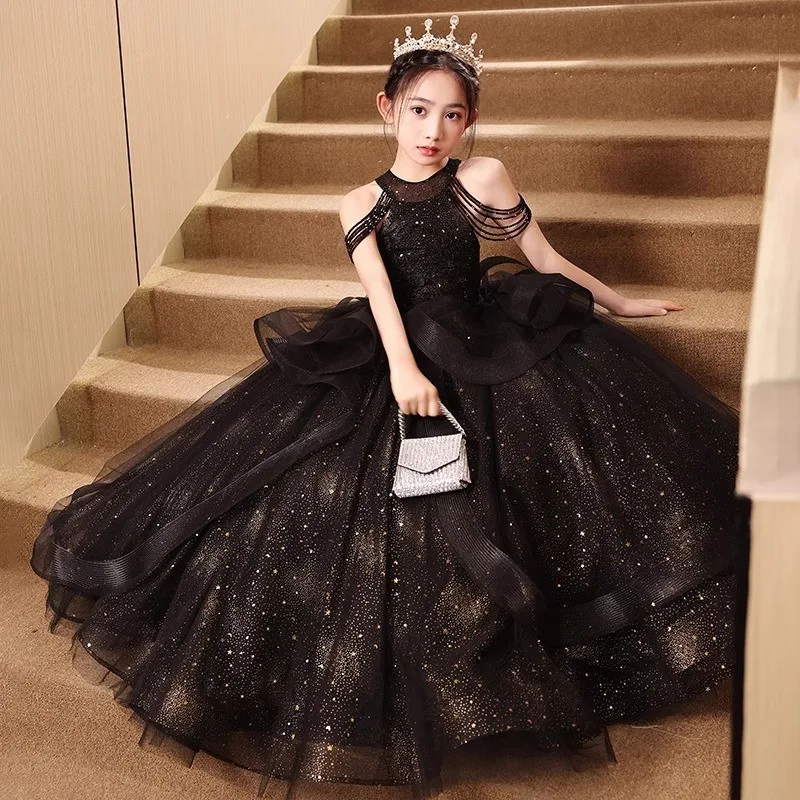 

Children's Spring/Autumn Evening Princess Dress Girls' Birthday/Wedding Sleeveless Skirt Kids' Piano Performance Dress LJ663