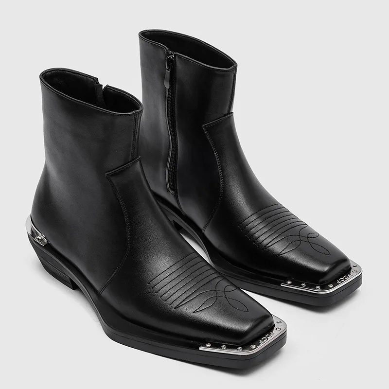 

big size men fashion punk hip hop high chelsea boots designer square toe shoes cowboy original leather boot trendy ankle botas