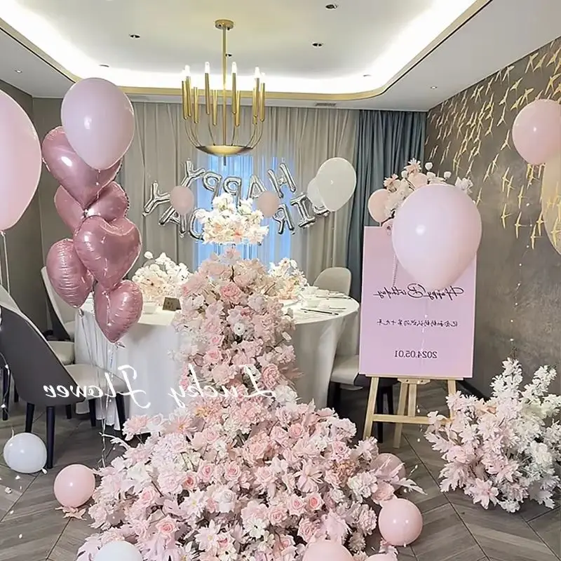 

Luxury Pink Rose Long Runner Flower Row Wedding Decoration Artificial Flower Ball Table Floral Arrangement Sofa Decor Sign Props
