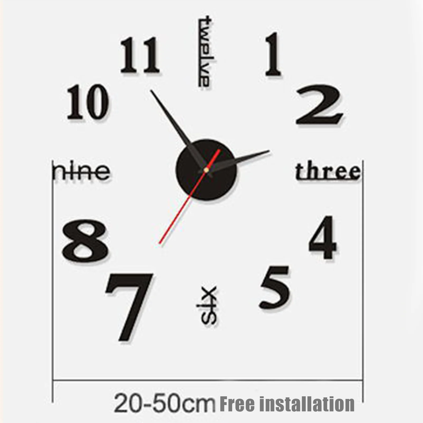 3D Wall Sticker Clock 20-50cm Adjustable Mirror Surface Frameless Wall Clock Wall Stickers Gift Living Room Bedroom Home