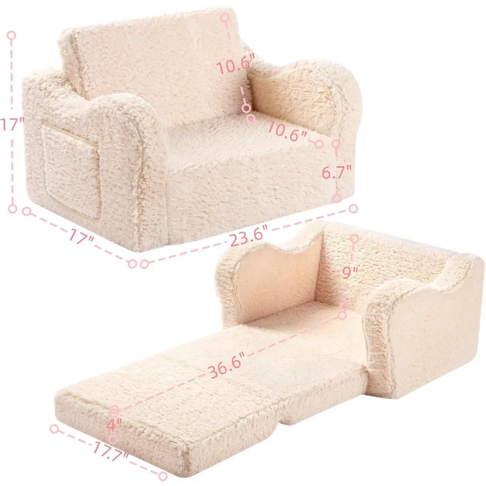 Kids Chairs for Toddler,2-in-1 Toddlers Soft Sherpa Couch Fold Out, Convertible Sofa to Lounger for Girls and Boys,Lounge Chair