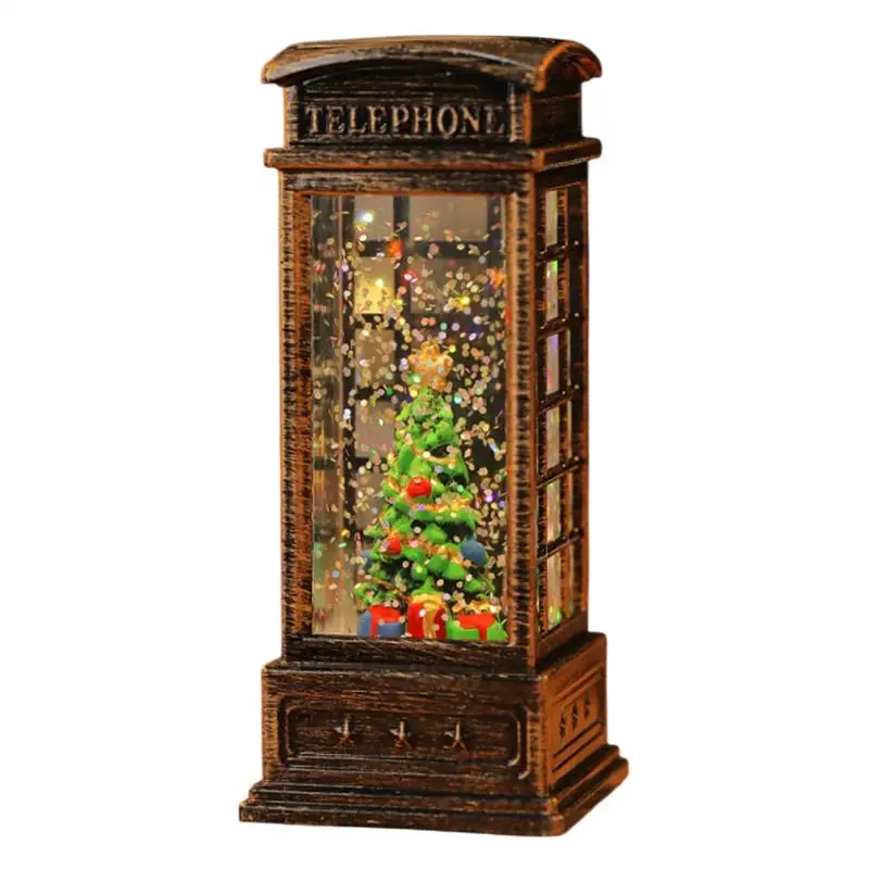 London Phone Booth Lamp Illumination Christmas Decoration Vintage Telephone Booth Santa Claus Night Lamp For Table Desk Dormitor