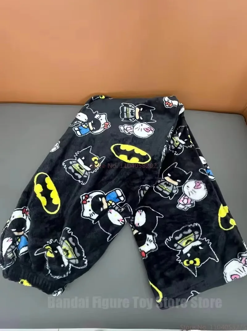 Kawai sanrio y2k hellokitty batman pijama outono calças dos desenhos animados hip hop senhoras quente estilo casual flanela calças bonitos roupas presente