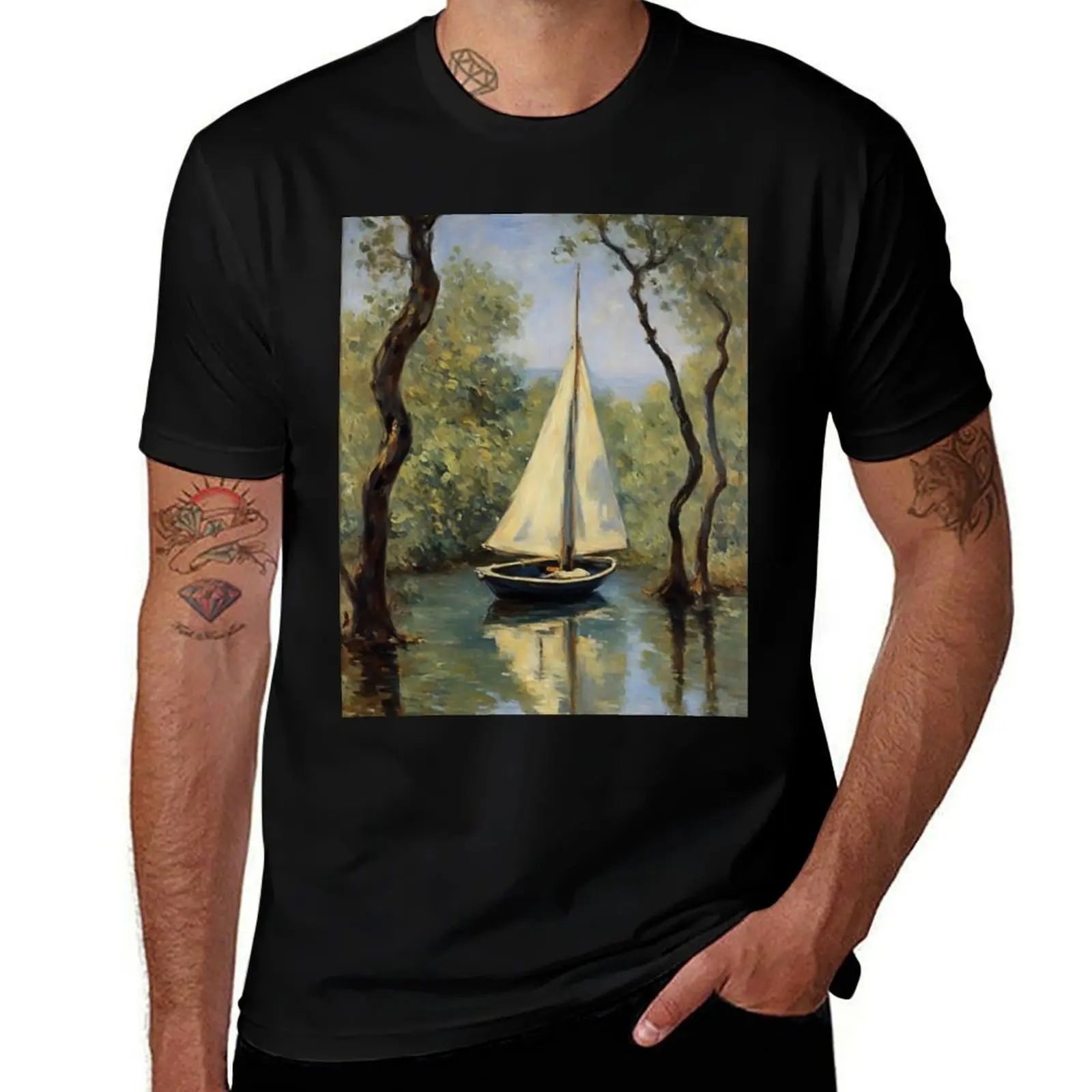 

Boat On Calm Waters T-Shirt plain summer top affliction shirts luxury clothes men