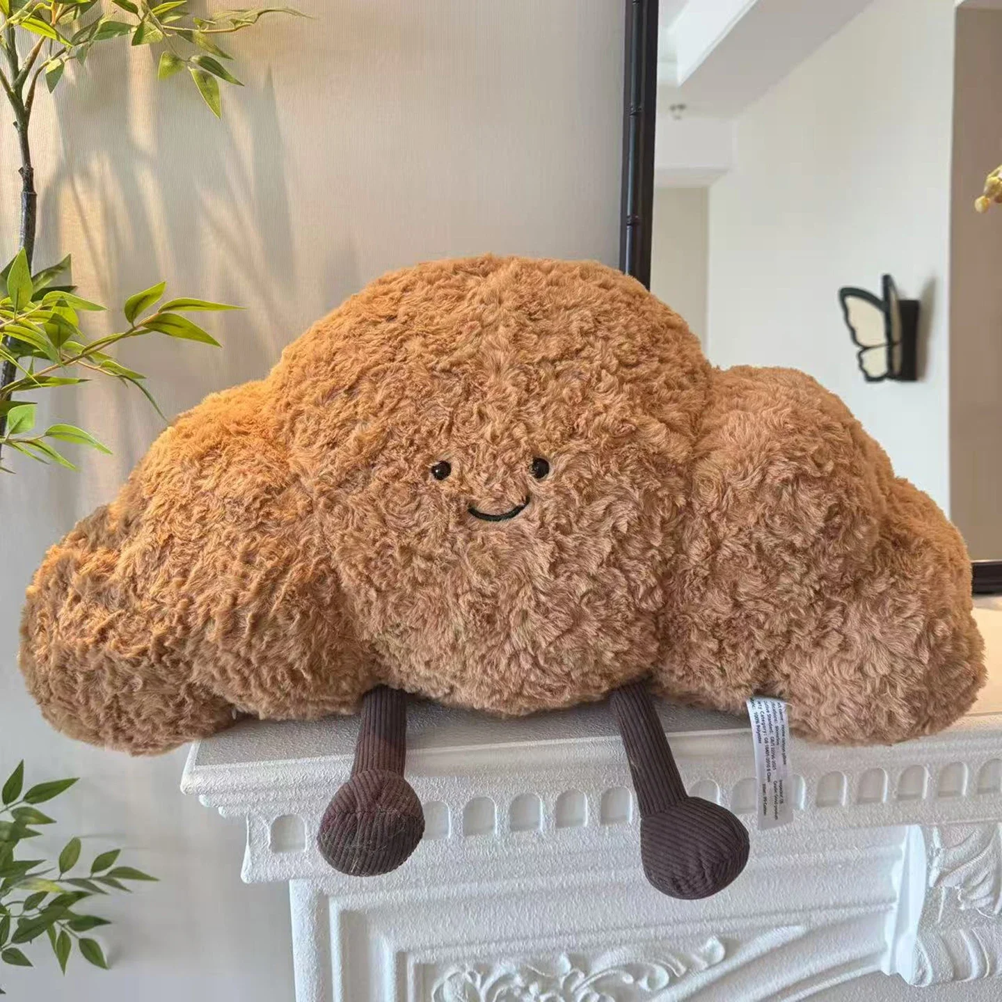Cute Creative Bread Pillow Plush Toy Sofa Cushion Horned Bagel Doll Office Decor Soft PP Cotton Filled Irregular Shape for Kids