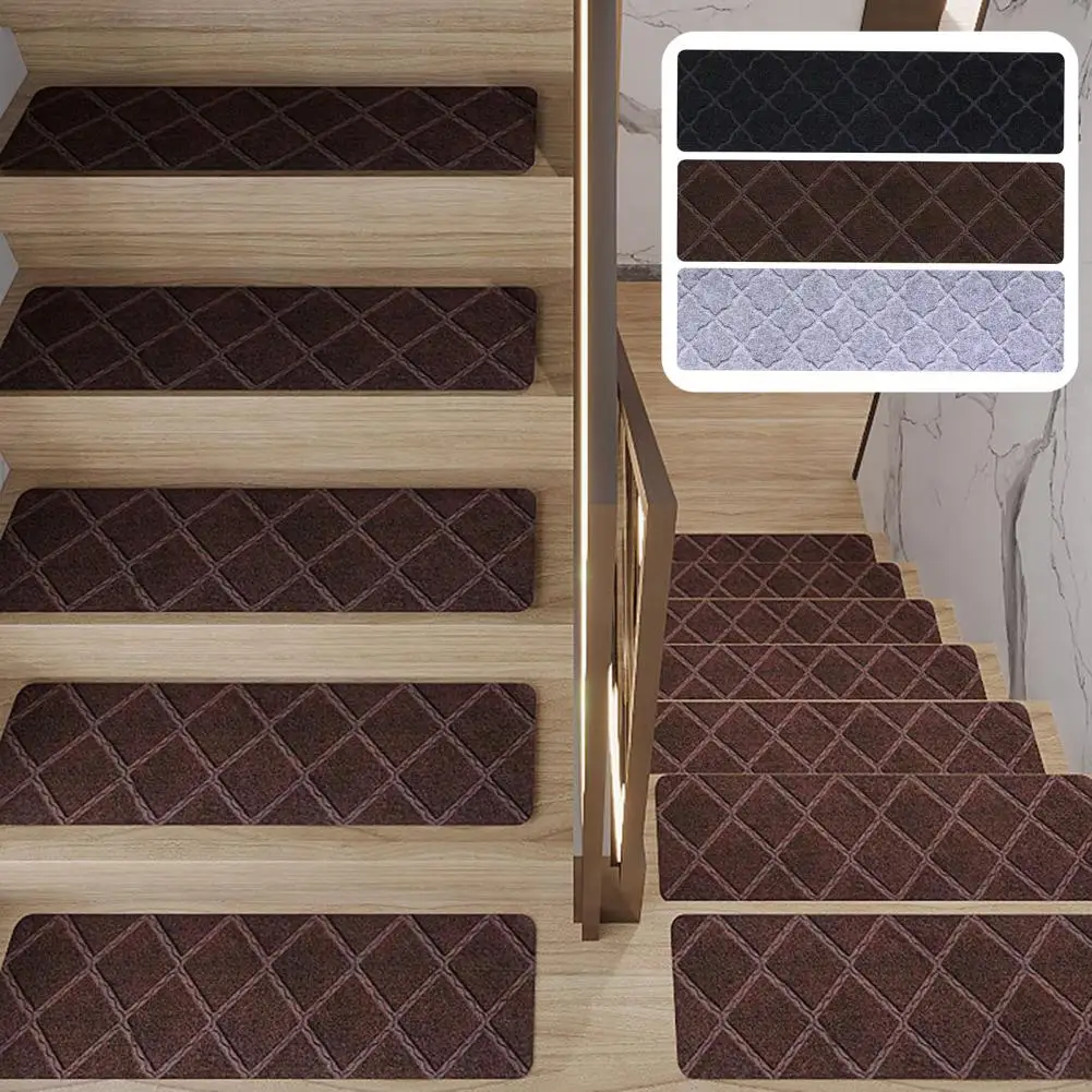 Useful Stair Rug Wear-resistant Stair Step Mat Protective Rhombus Embossing Stair Floor Cushion  Non-slip