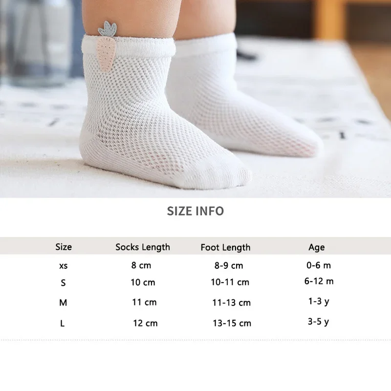 Meias infantis de malha respirável, meias de algodão finas, babysocks desossadas, acessórios fofos, 0-5Y, 3 pares