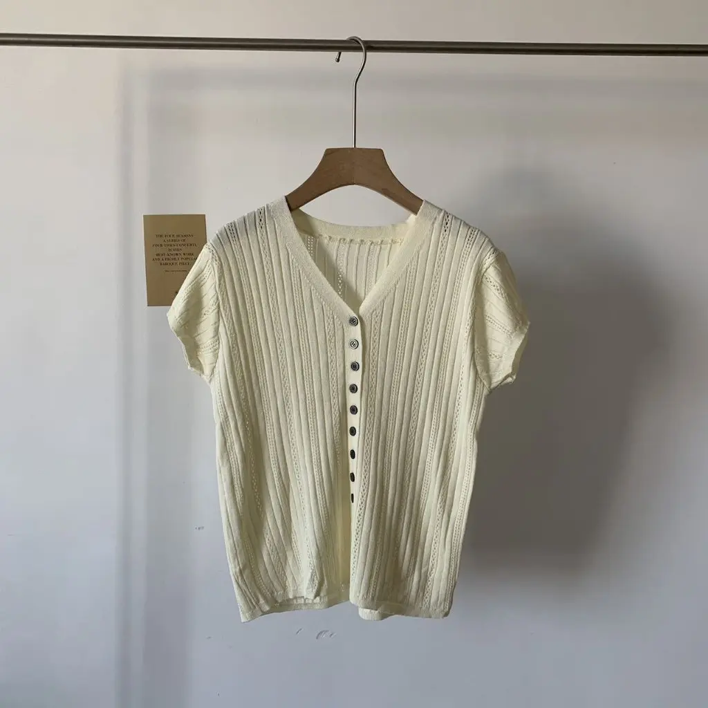 

B2XH-06063 Korean Women's Hollow Flying Sleeve Sweater Summer Ice-Cold Silk Mori Girl Style Short Sleeve Cardigan