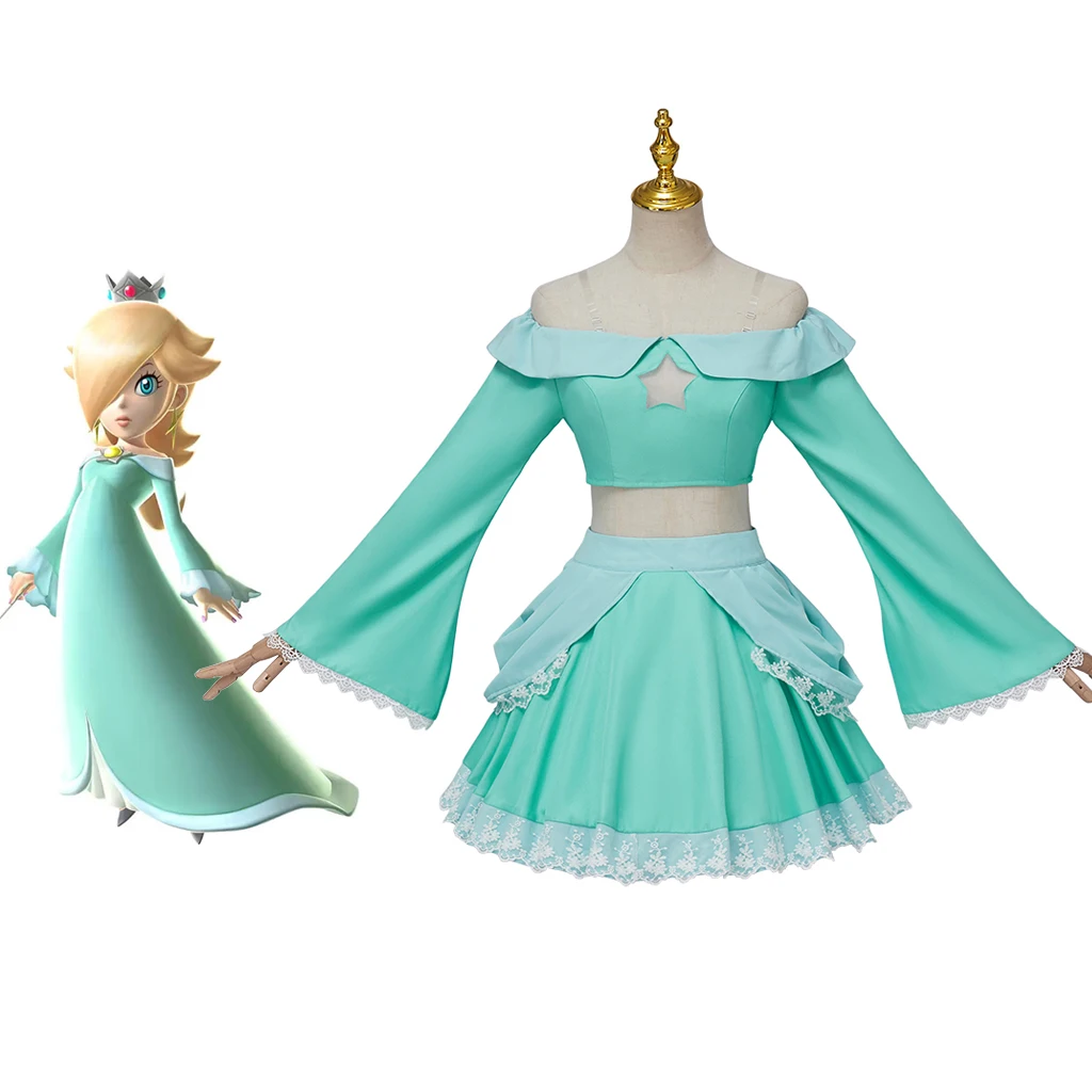 Rosalina Princess Cosplay for Women Halloween Outfit Cute Light Blue Crop Tops Skirts Set Comic Con Galaxy Star Princess Costume