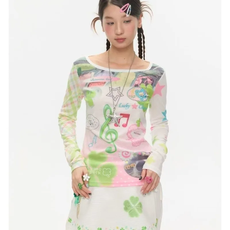 

Women's Autumn Spring Blouse Long Sleeve Printed Splicing T-shirt Simple Premium Casual Comfortable Trend New Versatile Niche