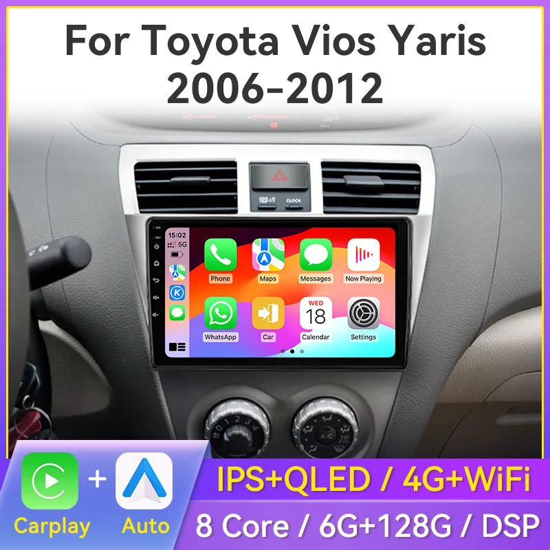 2 Din Android Araba Stereo Radyo Toyota Vios Yaris 2007 2008 2009 2010 2011 2012 Multimedya Video Oynatıcı Navigasyon GPS Carplay Autoradio Kafa