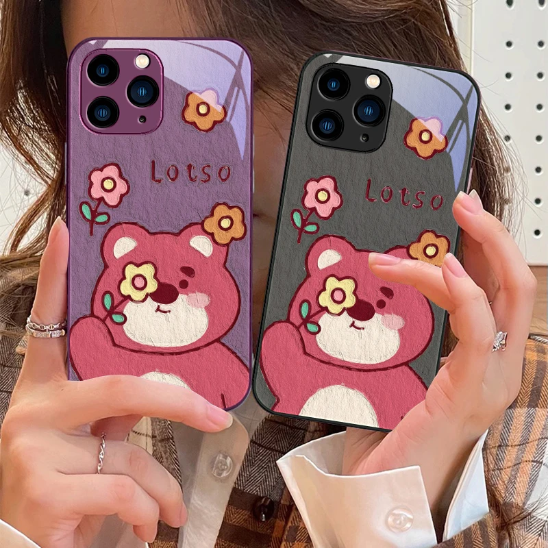 

Sanrio Cute Little Bear Purple For IPhone 16 Pro Max 15 Pro 14 13 12 Mini 11 XS Max XR 7 8 Plu SE 2022 Tempered Glass Phone Case