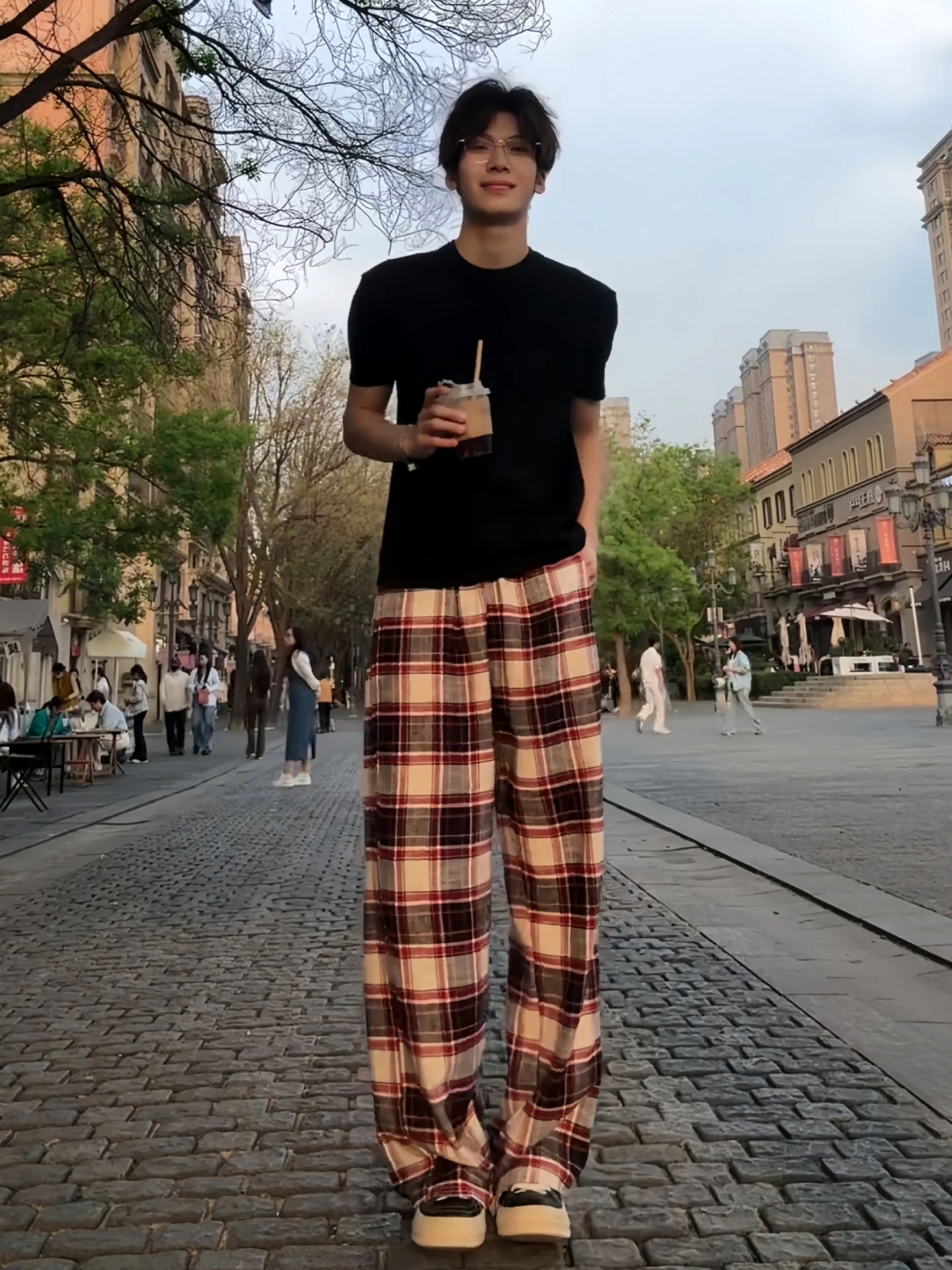 Red Plaid Pants Men's Summer Thin American High Street Straight Leg Casual Long Trousers Vintage Style Breathable Comfortable