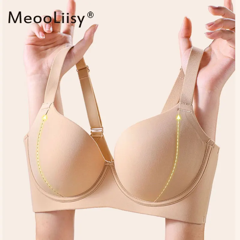 

MeooLiisy Thin Cup Invisible Seamless Bra for Women Push Up Lift Underwear Minimizer Wire Free Lingeire Brassiere 40BC