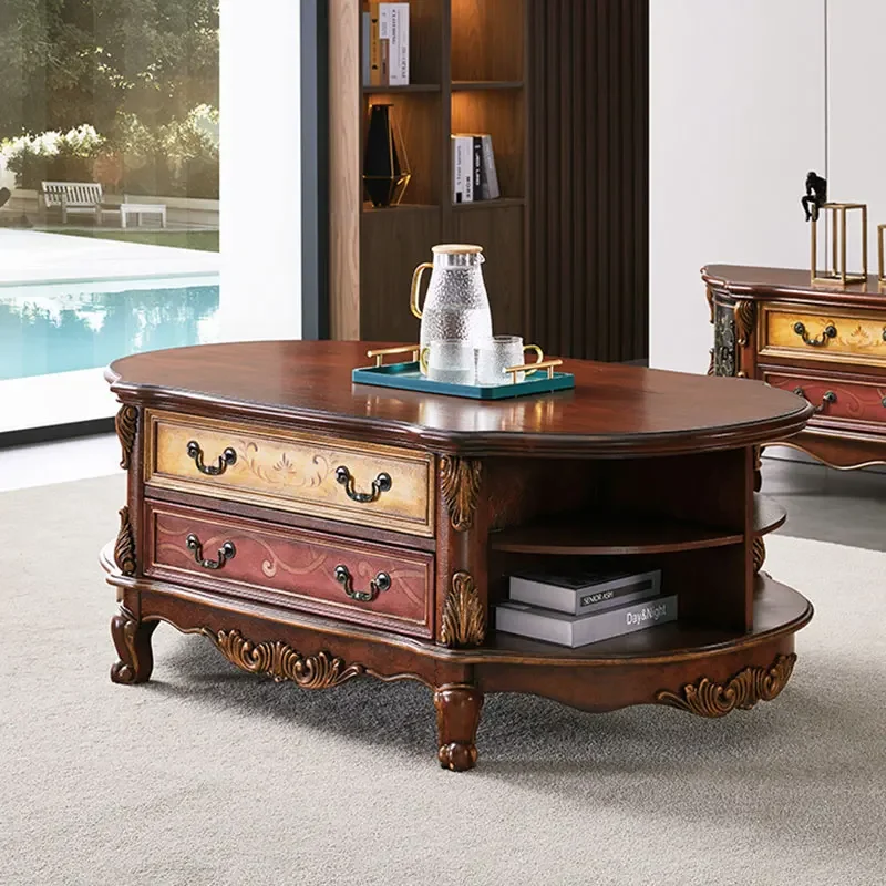 

Большой кофейный столик в европейском стиле с рисунком в стиле ретро, для гостиной, для хранения, Овальный чайный столик, мебель, Комбинация 1