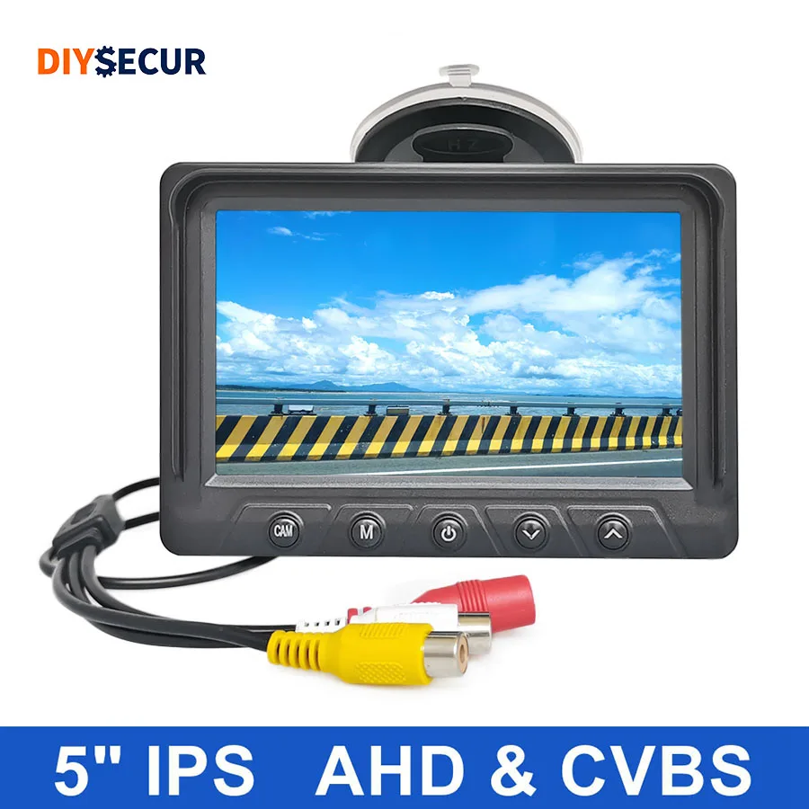 DIYSECUR 5-Inch AHD IPS Rear View Car Monitor 720P 1080P Digital Display Support AHD CVBS with 2 Video Inputs for Car Camera