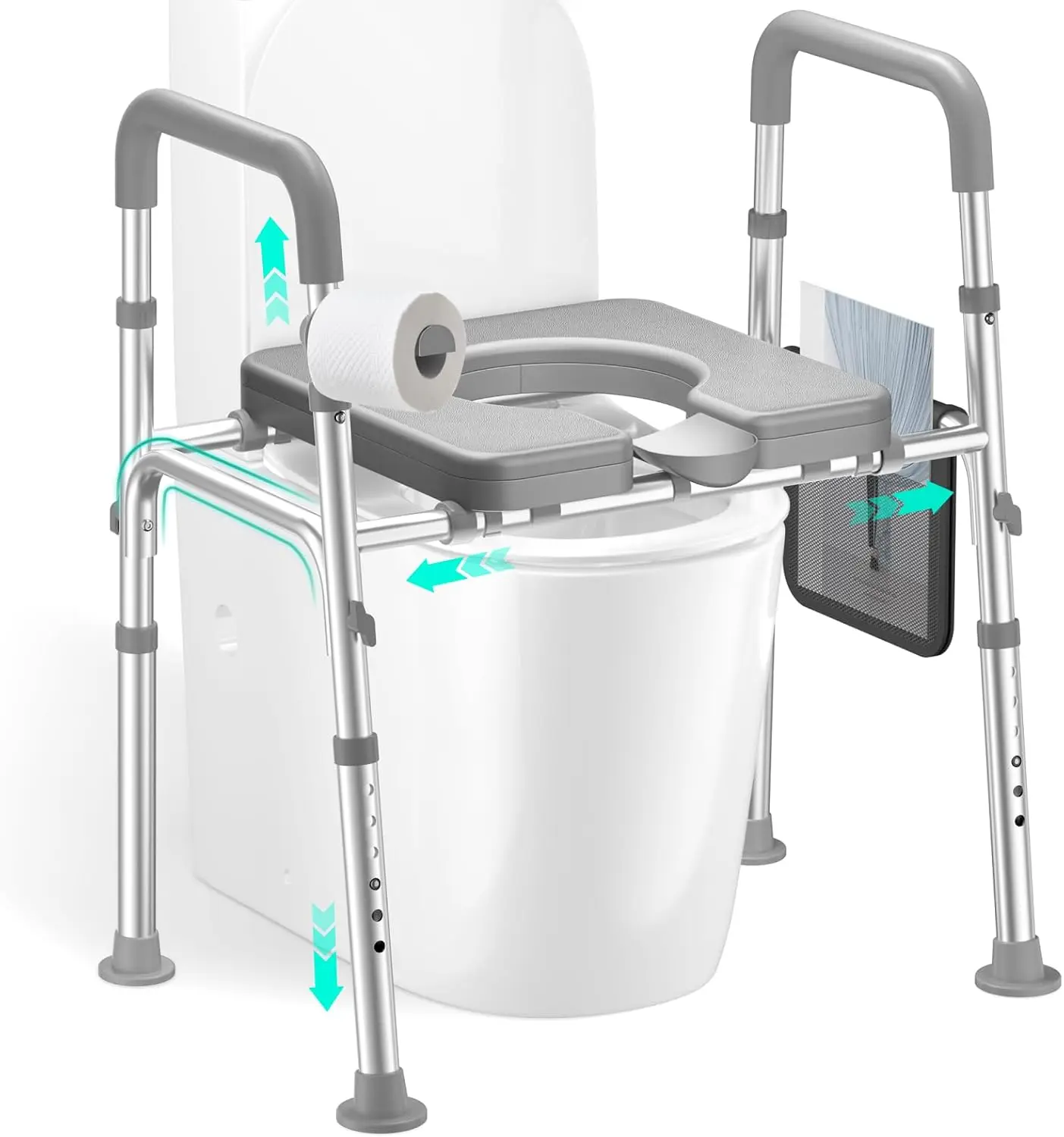 HOMEAL Raised Toilet Seat Riser with Handles for Seniors, 450LBS Heavy-Duty 3in1 Commode Chair for Disabled & Patients with Rein