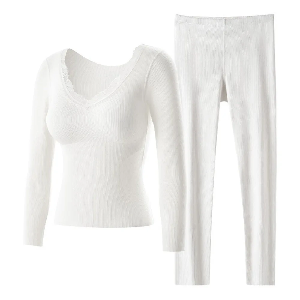 

Женское термобелье с подкладкой на груди, корректирующее фигуру, однотонное, теплое, комплект из длинного топа и брюк, комфортное, мягкое, утягивающее белье