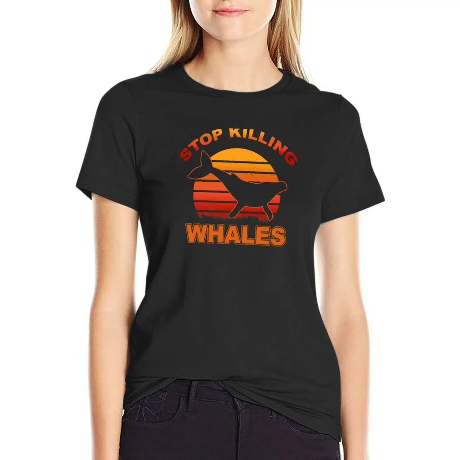 

Stop killing whales T-Shirt Short sleeve tee aesthetic clothes graphics rock and roll t shirts for Women