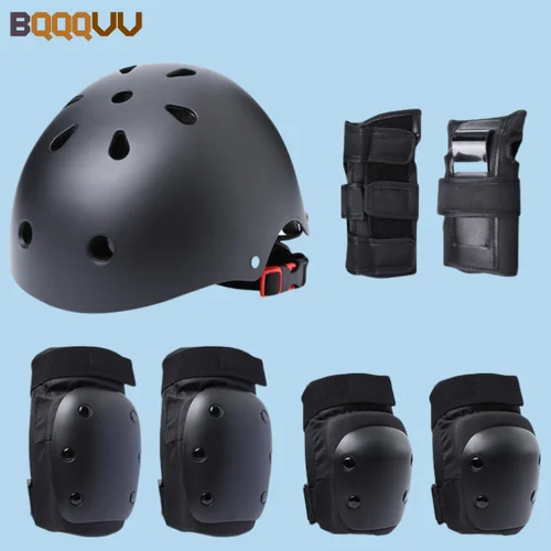 Imagen 1 del producto Juego de equipo de protección para casco de bicicleta para adolescentes y adultos, rodillera, codera, protector de muñeca, monopatín, bicicleta, patinaje, ciclismo, 7 piezas