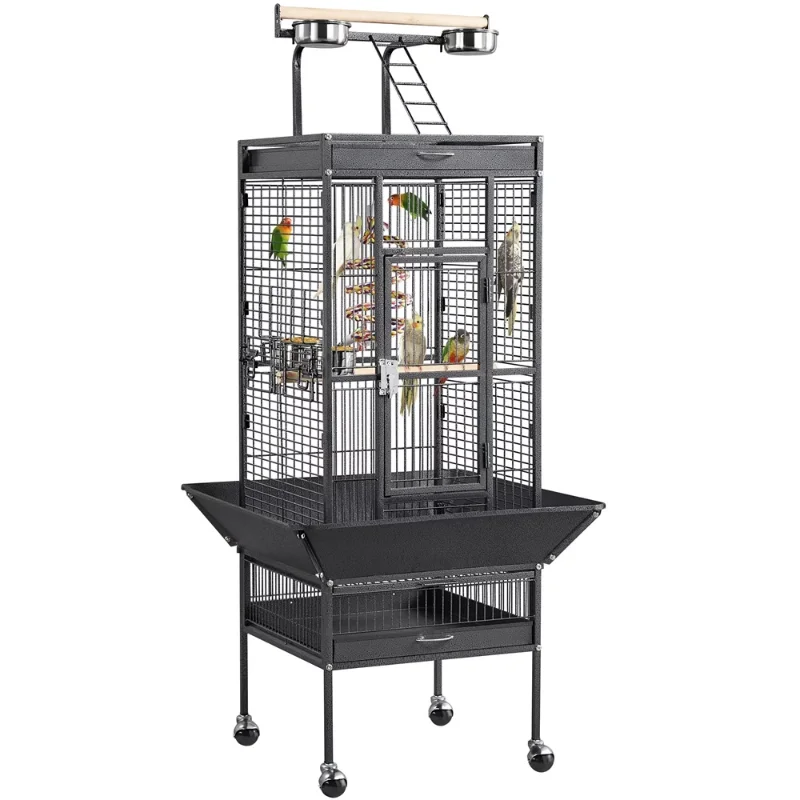 

61.5inch Rolling Metal Bird Cage for Cockatiel Lovebird, Black Bird House Bird Accessories