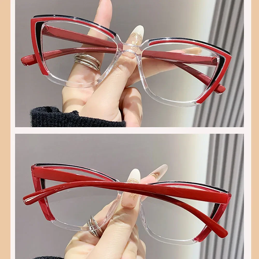 Trendige Mode-Lesebrille im Cat-Eye-Stil für Damen, Vintage, bunter Rahmen, Presbyopie-Brille, Anti-Blaulicht, klare Gläser +2,5 – Detail 8