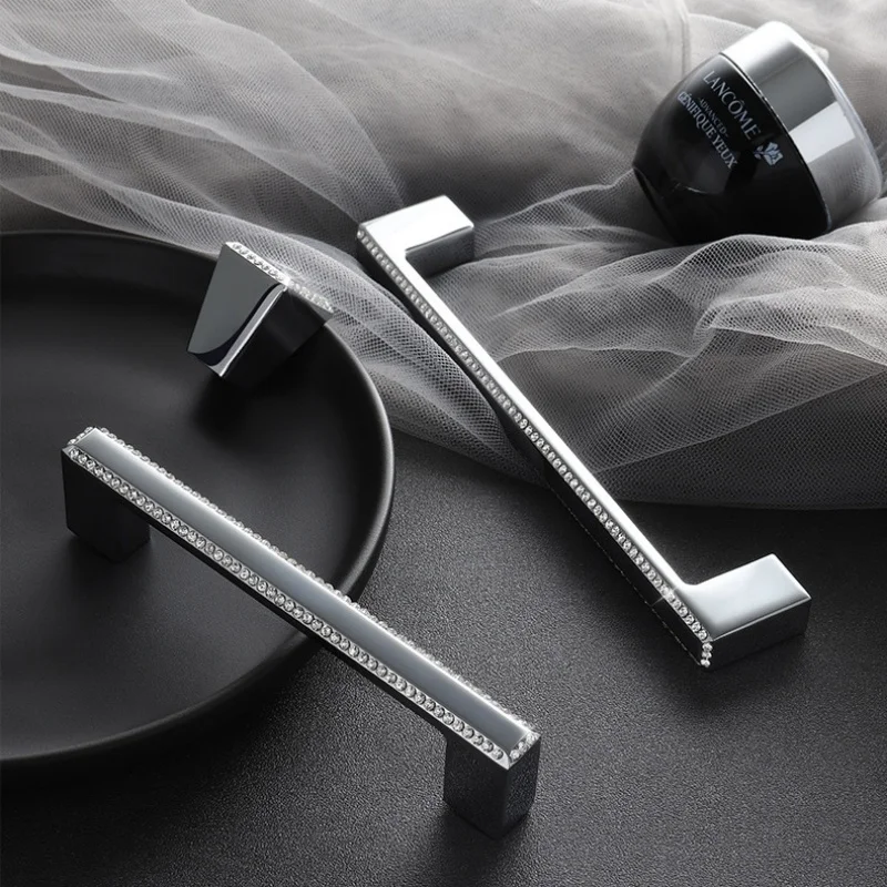 1pc Glass Diamond Furniture Decotation Handles,Light Luxury Cabinet Door Handle with Crystal Inlays