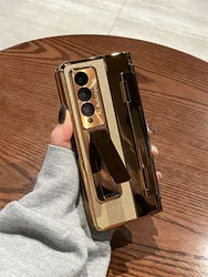 Electroplate Leather Case For Samsung Galaxy Z Fold 7 6 5 4 3 2 TriFold Phone Shell Hinge Screen Tempered Film Shockproof Cover