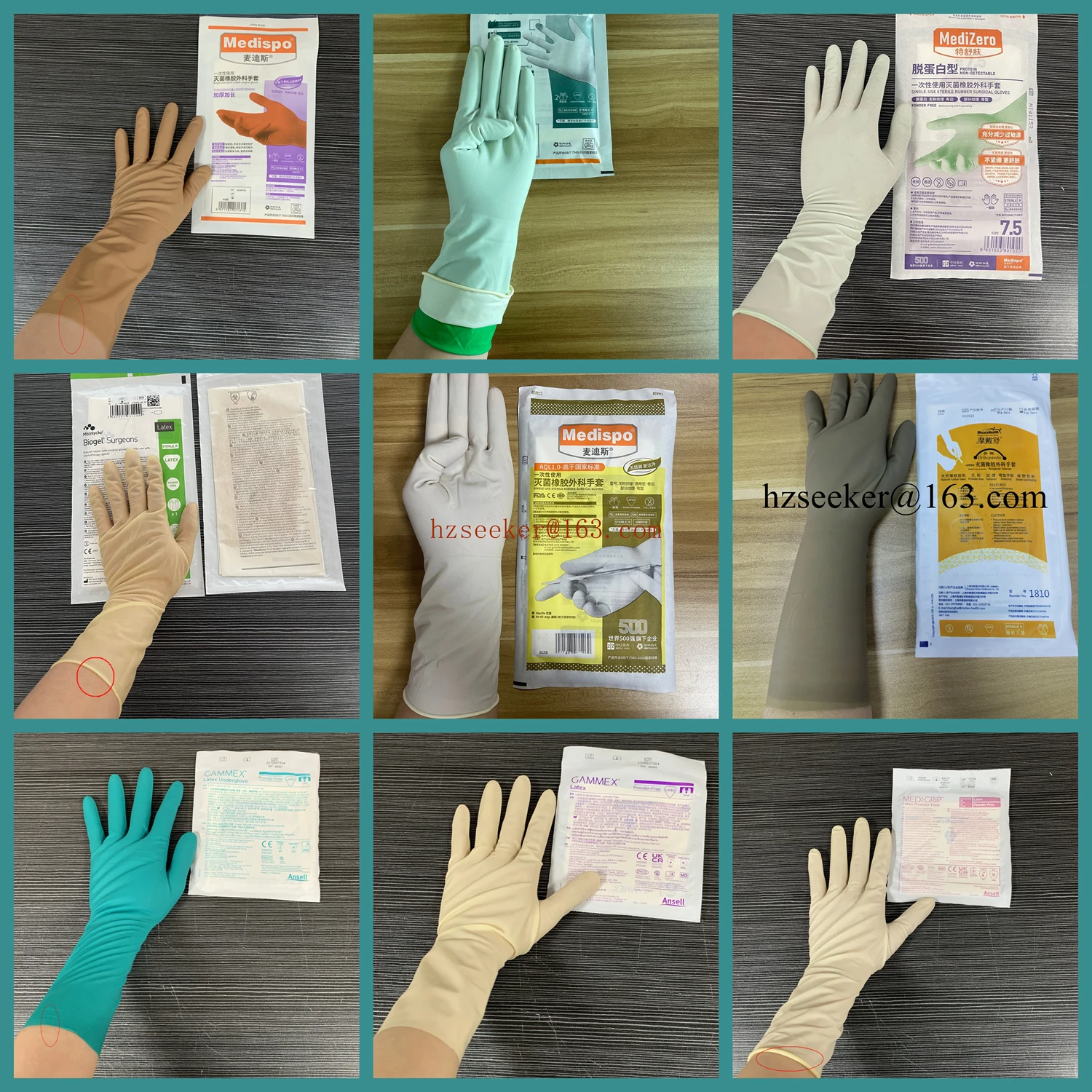 9 Types of Glove Combinations for Sale Lengh12 Inch (About 30cm) Ansell Medispo Brown Green Natural Latexx