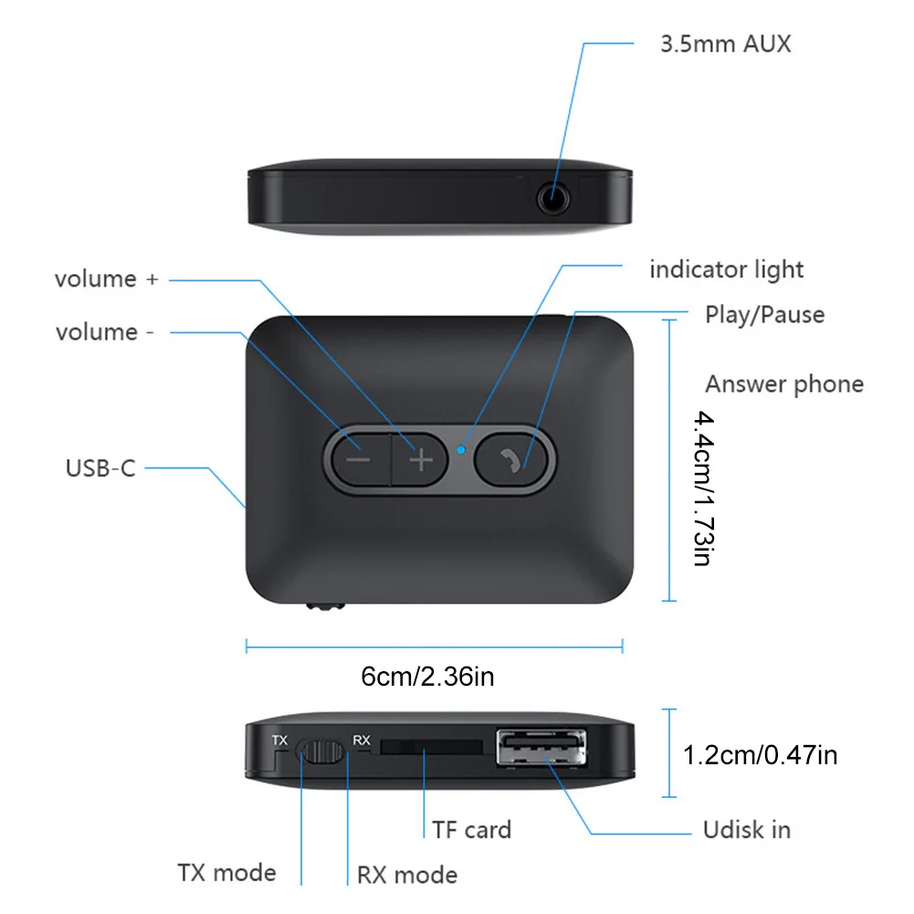 Bluetooth 互換 5.4 音楽オーディオアダプター USB U ディスク TF カード再生ワイヤレスオーディオアダプター車用音楽オーディオレシーバーアダプター