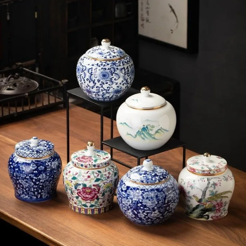 Colorful Flower Ceramic Sealed Jar General Jar Tea Bottle Moisture-proof Food Storage Container Gilded Jars Home Decoration Gift