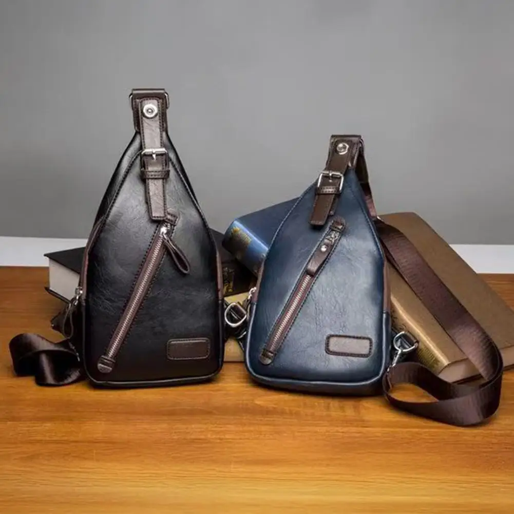 Men Sling Backpack Men's Retro Faux Leather Sling Backpack Adjustable Crossbody Chest Bag Travel Commuting Daily Errands for Men